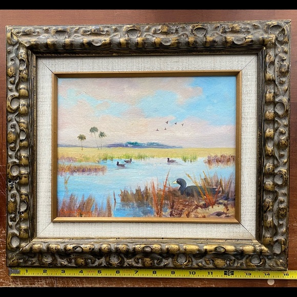 Vintage Rachel Stearns Canvas Painting #974 Mud Hen Nesting - Picture 5 of 9